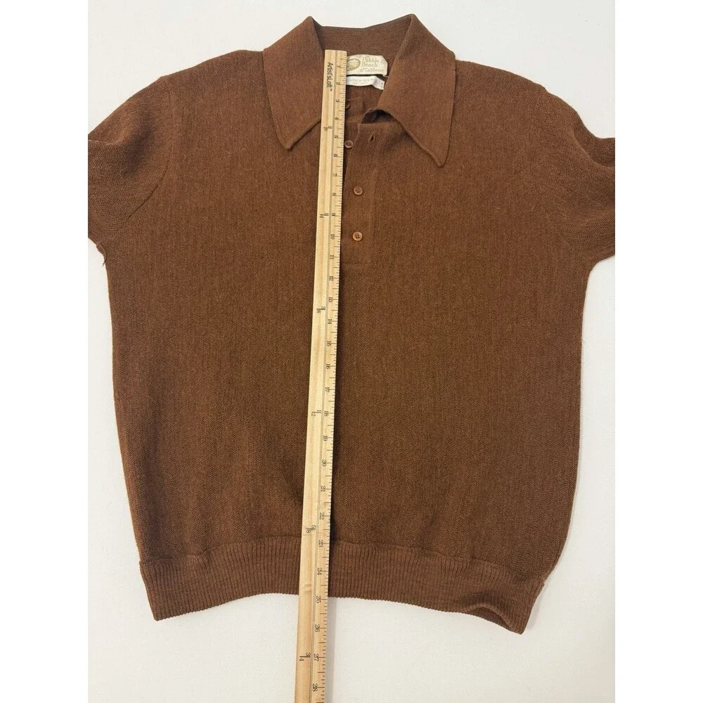 Pebble Beach Polo Sweater Mens Large Brown Alpaca Wool Blend Long Sleeve Vintage